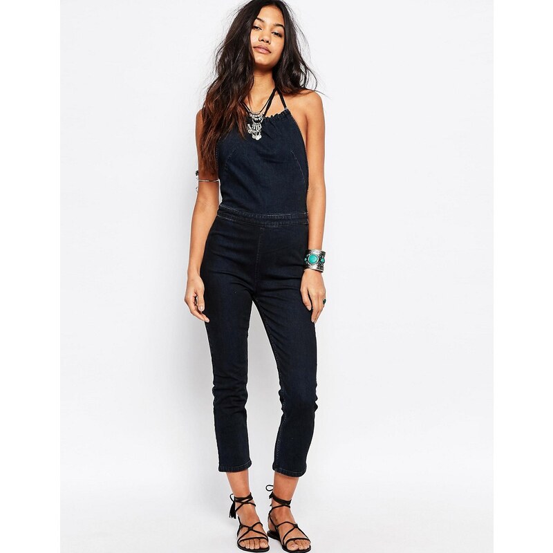 Free People - Hearts on Fire - Jeans-Overall mit Neckholder - Blau
