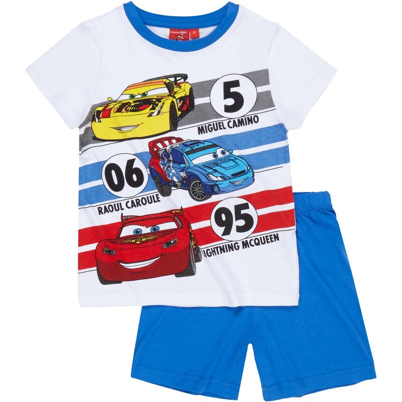 Disney Cars Shorty-Pyjama weiß in Größe 98 für Jungen aus 100% Baumwolle