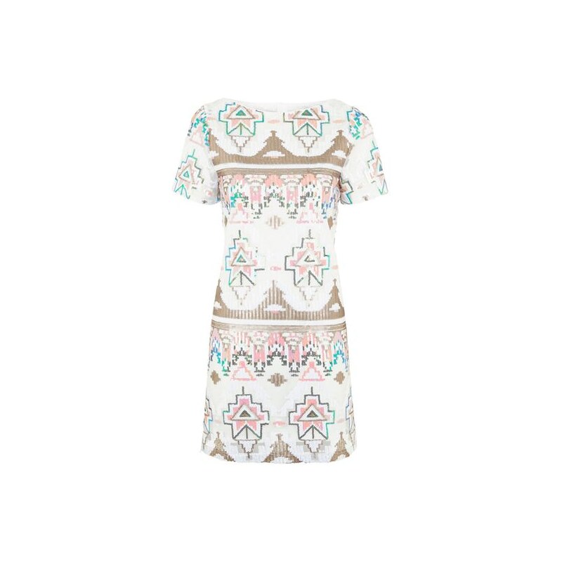 Topshop **T-Shirt-Kleid mit Aztekenmuster und Pailletten von Rare - Weiß