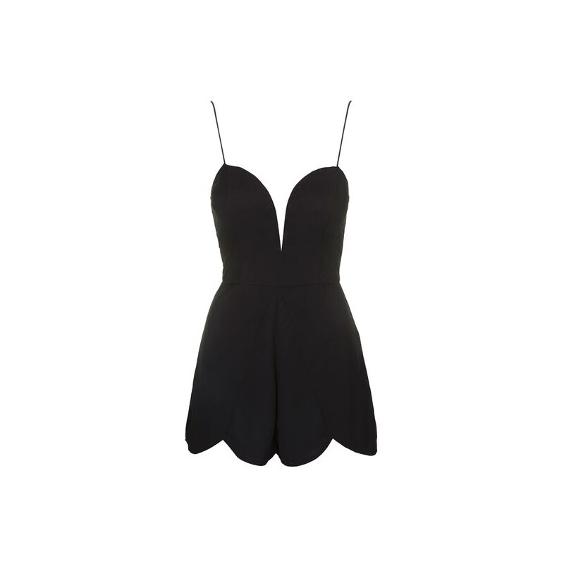 Topshop **Sweetheart Scallop Edge Playsuit by Rare - Schwarz