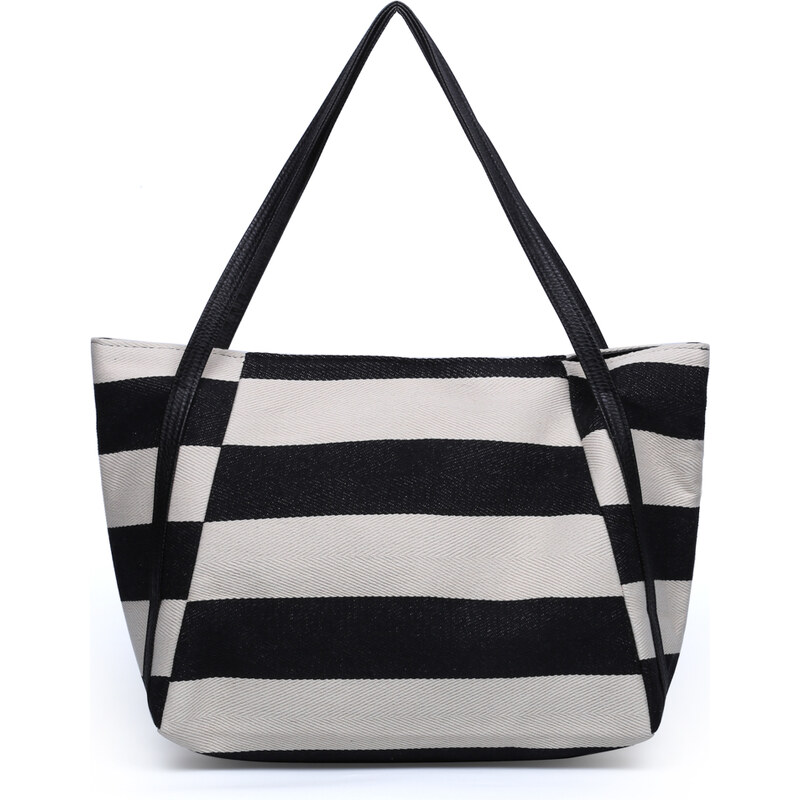 Lesara Strandtasche mit Streifen - Schwarz-Weiß