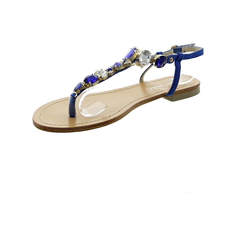 Lesara Zehentrenner-Sandale mit Schmuckelementen - Blau - 38