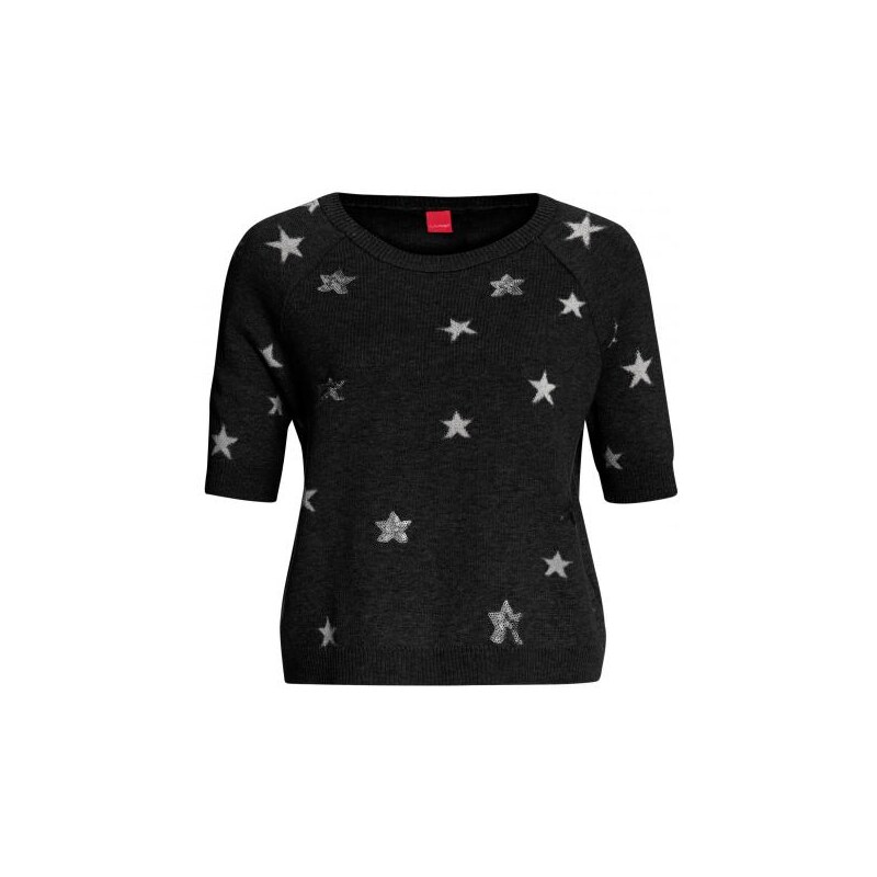 Livre Damen Kurzpullover mit Sternen weiter geschnitten schwarz aus Baumwolle