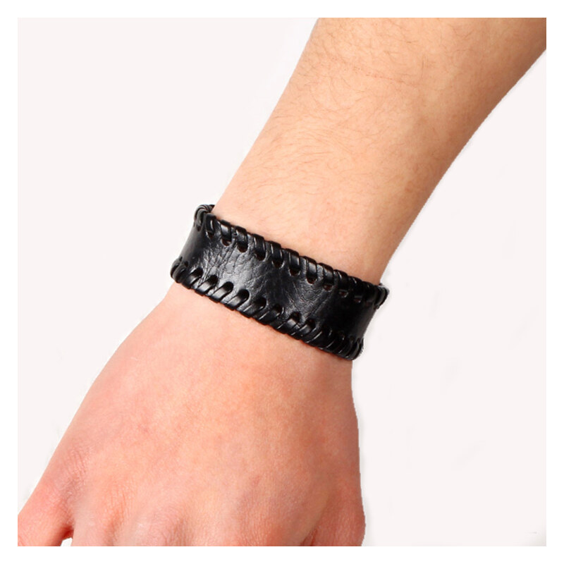 Lesara Echtleder-Armband breit - Schwarz