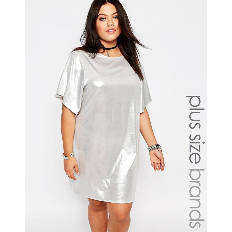Missguided Plus - Glänzendes T-Shirt-Kleid - Silber