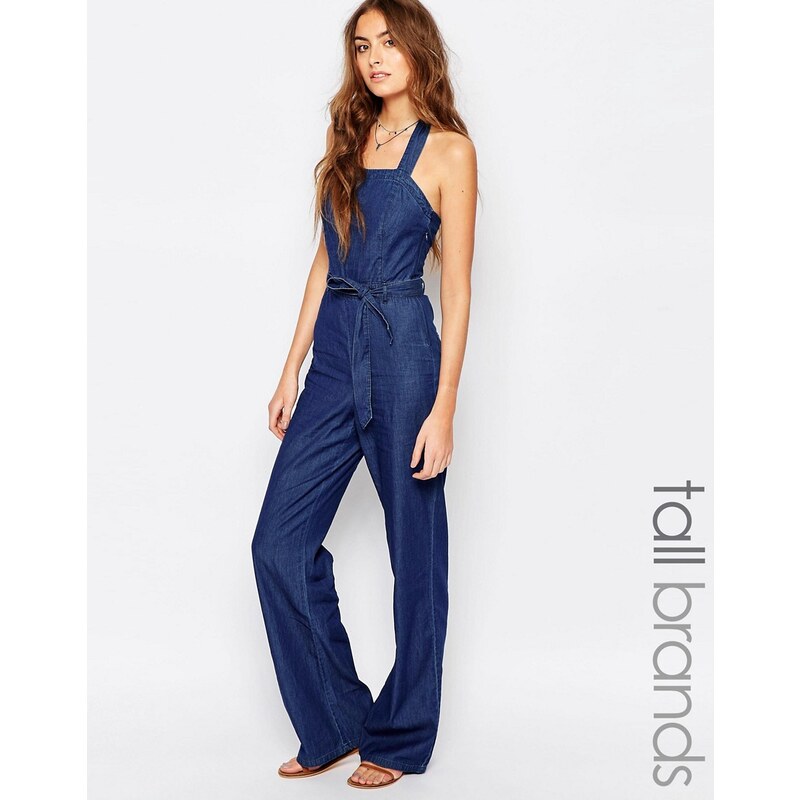 Vero Moda Tall - Jeans-Overall im Stil der 70er mit Neckholder - Blau