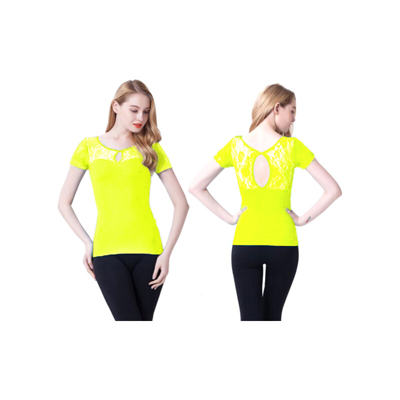 Lesara Damen-Shirt mit Spitze - Gelb - L-XL