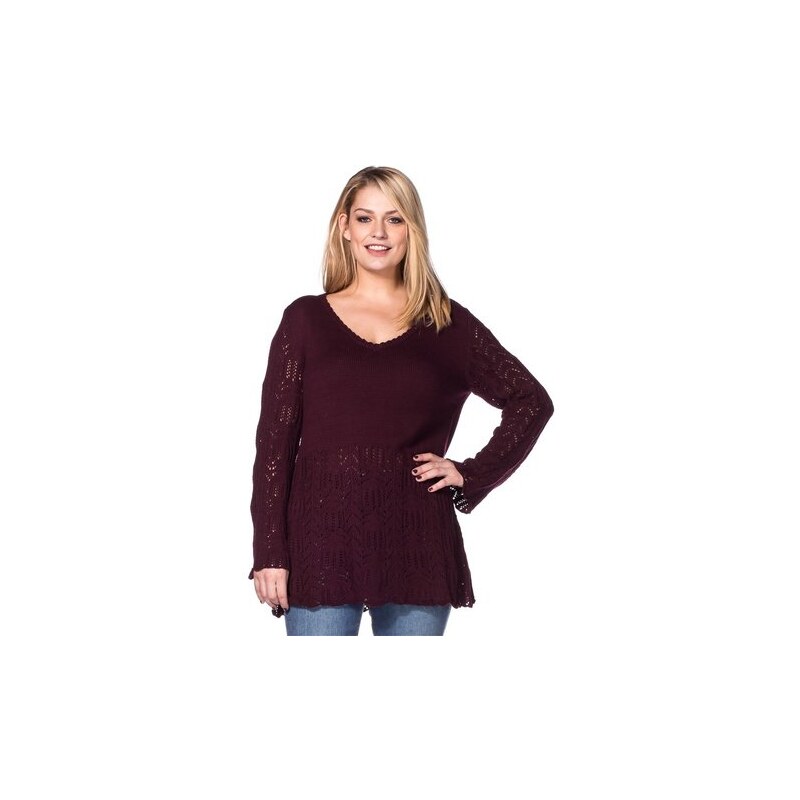 Damen Style Ajour-Strickpullover mit Lochmuster SHEEGO STYLE rot 40/42,44/46,48/50,52/54,56/58