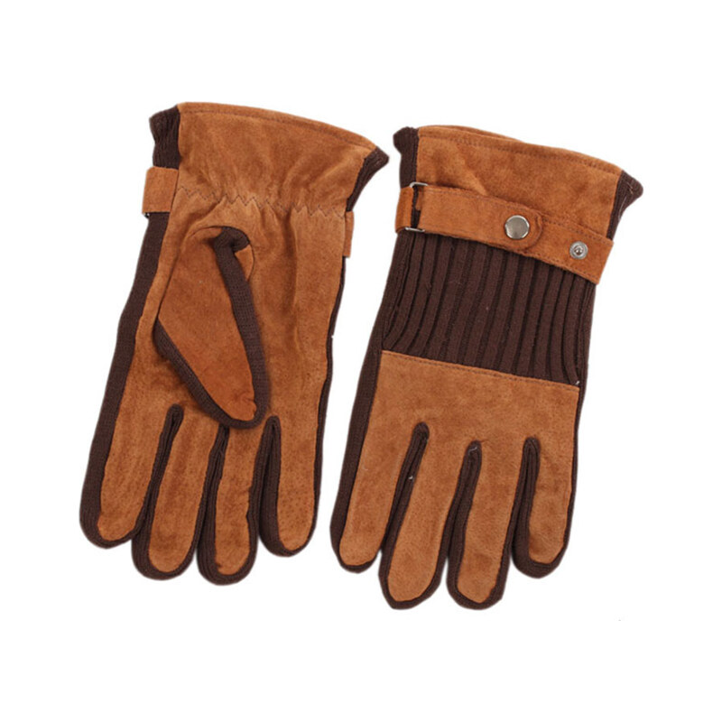 Lesara Handschuh mit Echt-Leder - Beige - L