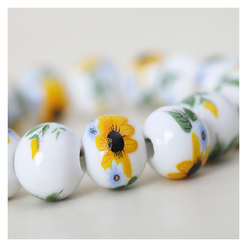 Lesara Keramik-Kugel-Armband mit Blumen - Gelb