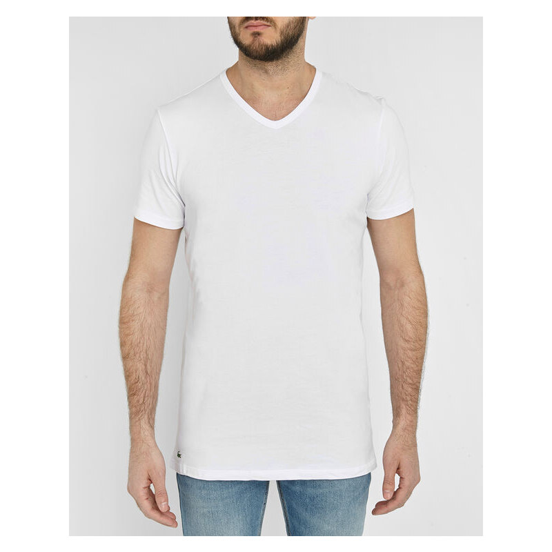LACOSTE UNDERWEAR Doppelpack T-Shirts Slim Fit in Weiß mit V-Ausschnitt