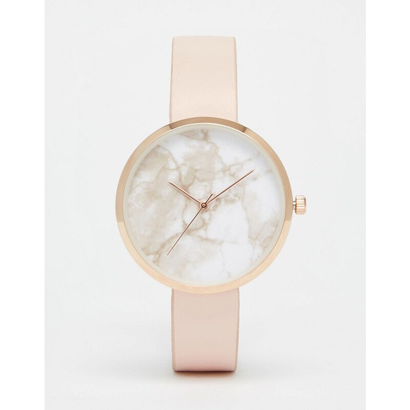 ASOS - Armbanduhr mit marmoriertem Zifferblatt - Cremeweiß