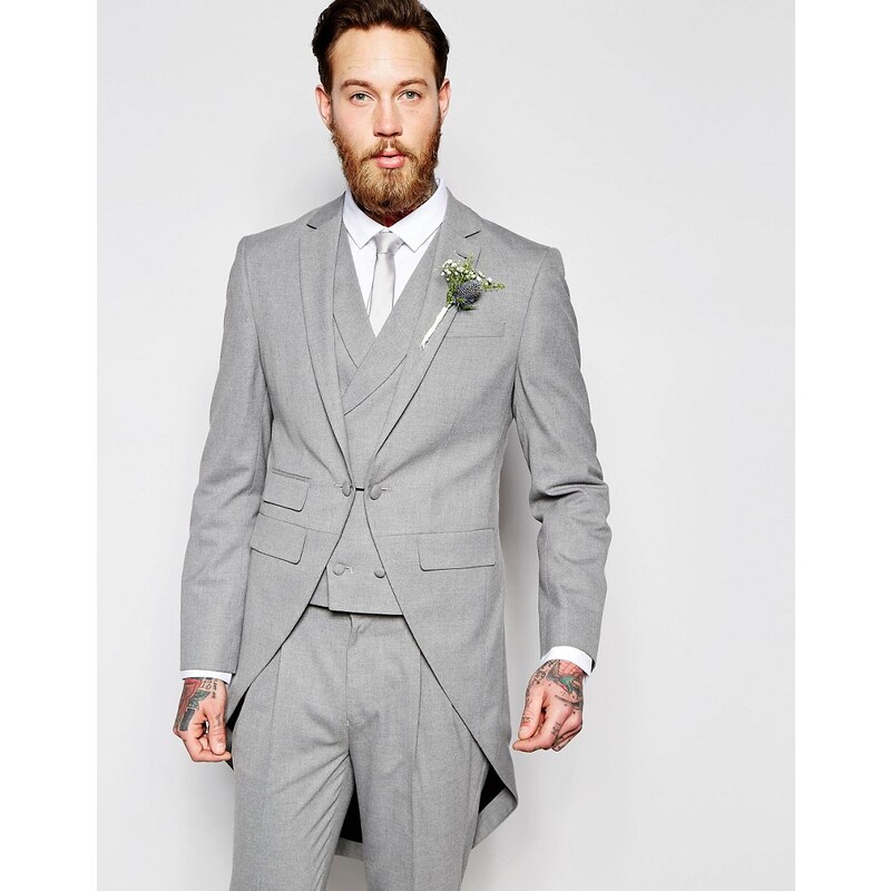 ASOS Wedding - Enge Smokingjacke mit Schwalbenschwanz in Grau - Grau