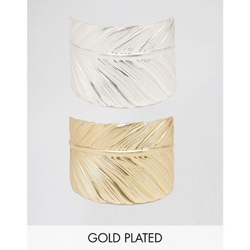 Nylon - Set mit zwei Armreifen im Federdesign - Gold