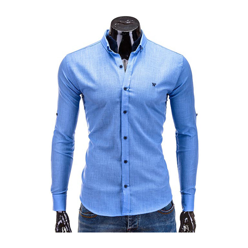 Lesara Einfarbiges Slim Fit-Hemd mit Stickerei - Blau - XL
