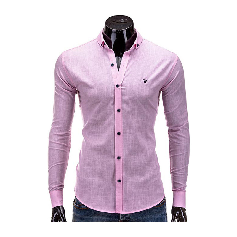 Lesara Einfarbiges Slim Fit-Hemd mit Stickerei - Pink - L