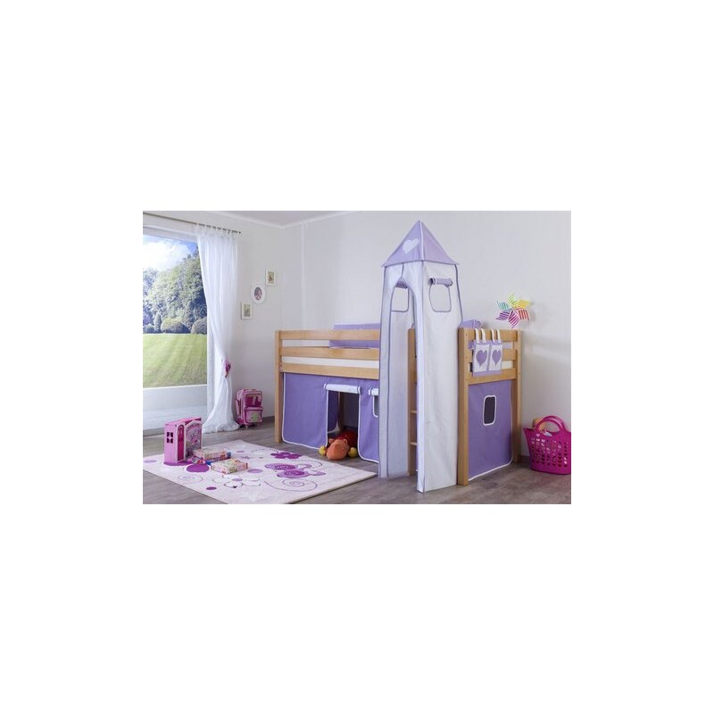 Kinder Halbhohes Bett Set 3-tlg. Alex RELITA purple-weiß, Herz