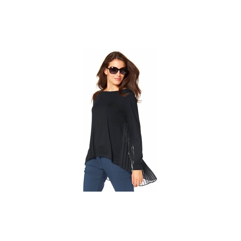 Damen Langarmshirt Oversized-Look mit Plissee aus Georgette-Qualität Vivance Collection schwarz 34,36,38,42