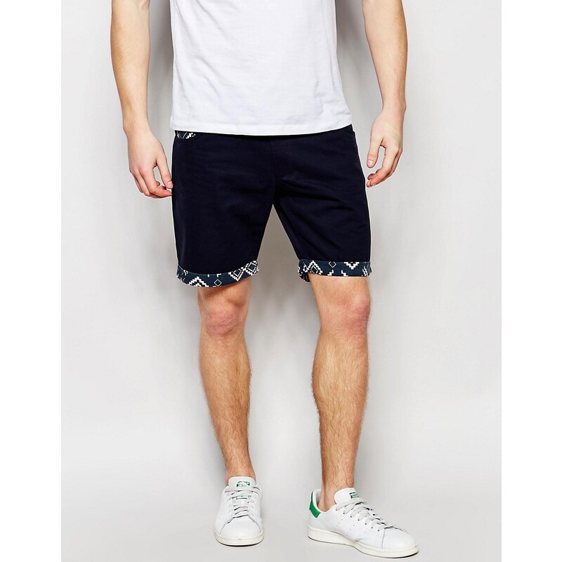 Another Influence - Bedruckte Chino-Shorts mit Umschlag - Marineblau
