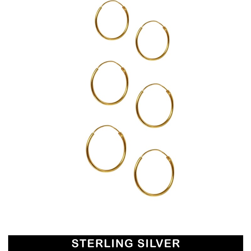 ASOS - 3 vergoldete Sterlingsilberkreolen - Gold