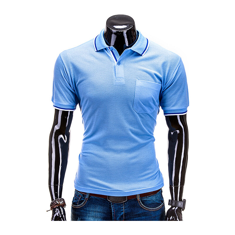Lesara Poloshirt mit Kontrast-Details & Brusttasche - Hellblau - L