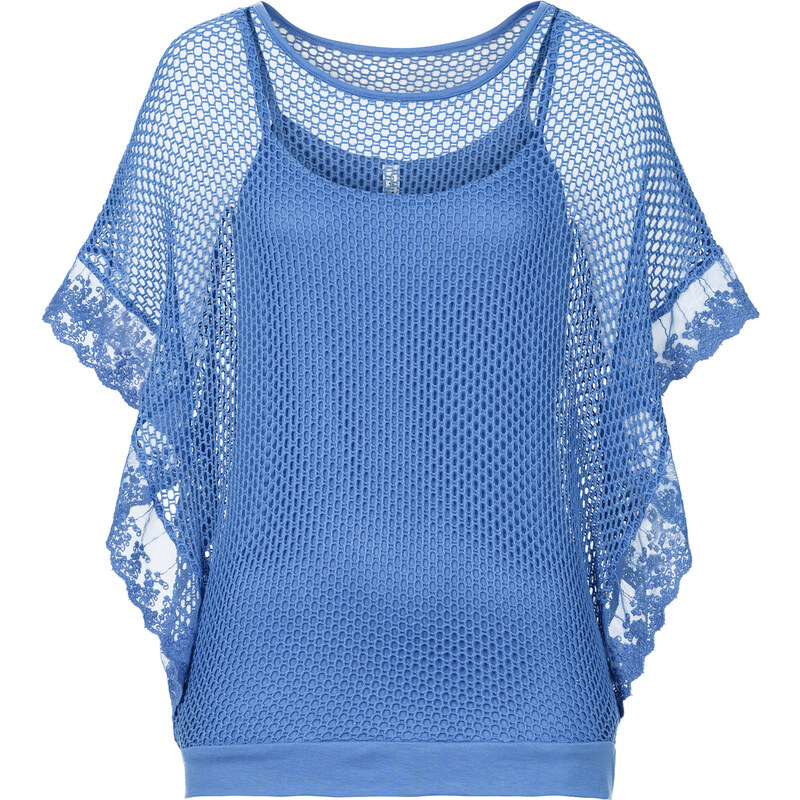 RAINBOW Shirt, 2 in 1 kurzer Arm in blau für Damen von bonprix