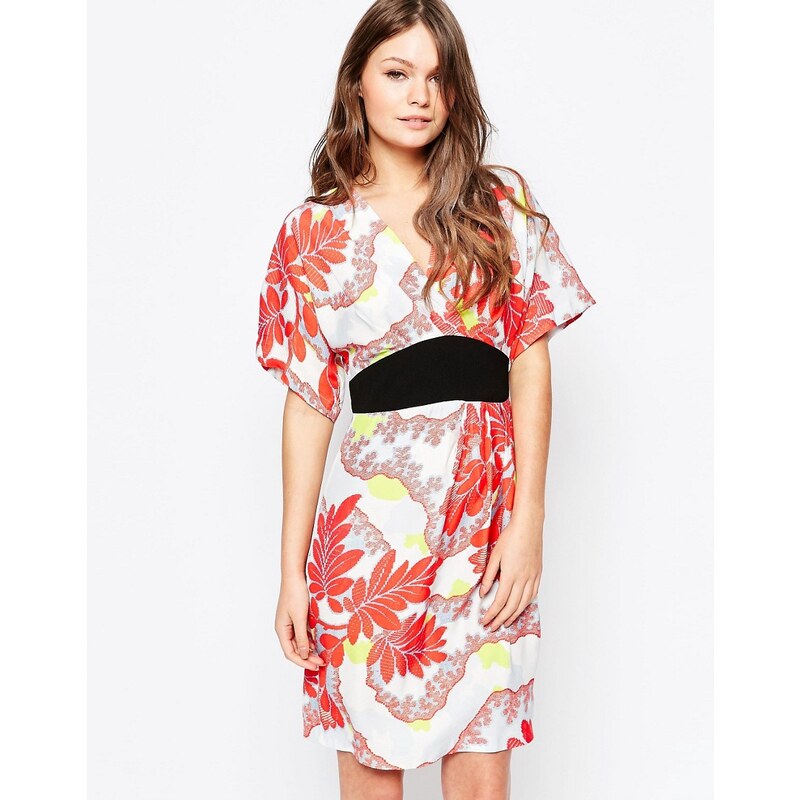 Closet London Closet - Kleid mit Kimonoärmeln und orientalischem Blumenmuster - Rot
