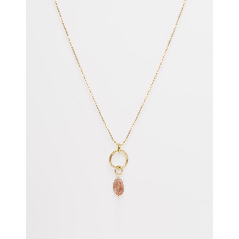 Mirabelle - Halskette aus Messing mit Sandsteinanhänger, 85 cm - Gold