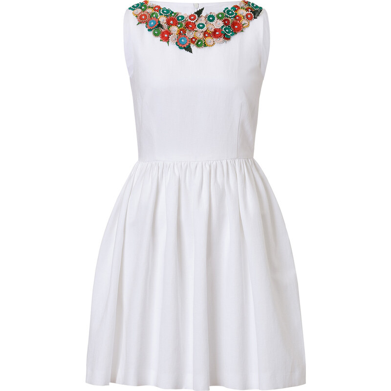 RED Valentino Cotton-Linen Embellished Collar Dress