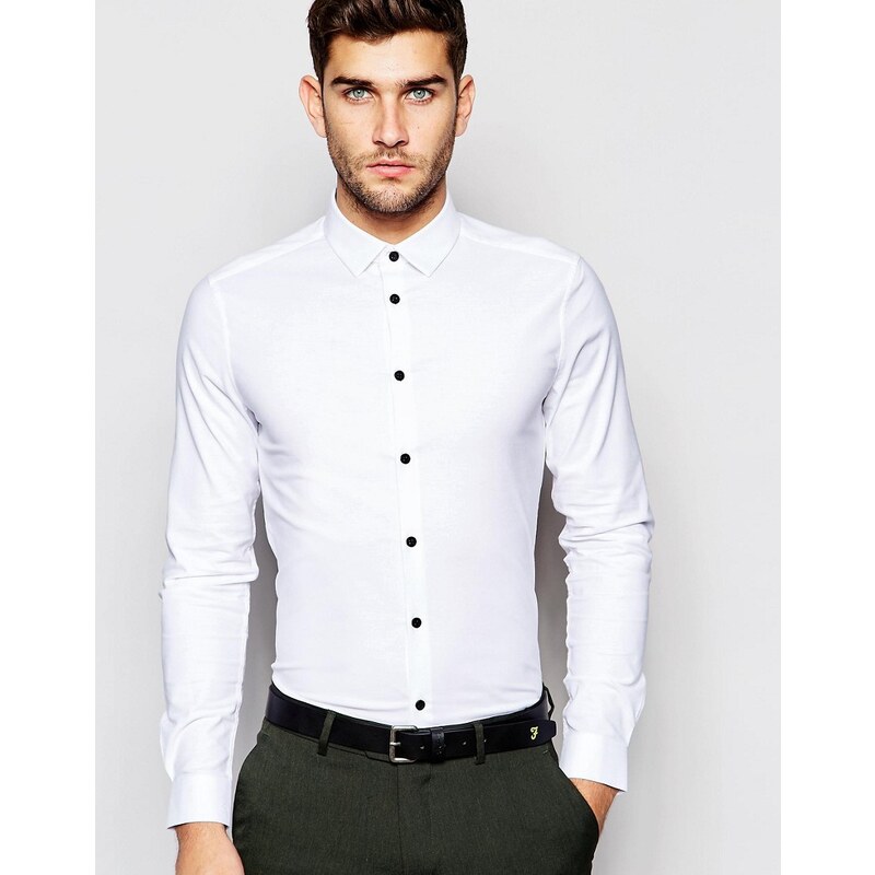 ASOS - Elegantes, enges Oxford-Hemd in Weiß mit Kontrastknöpfen - Weiß