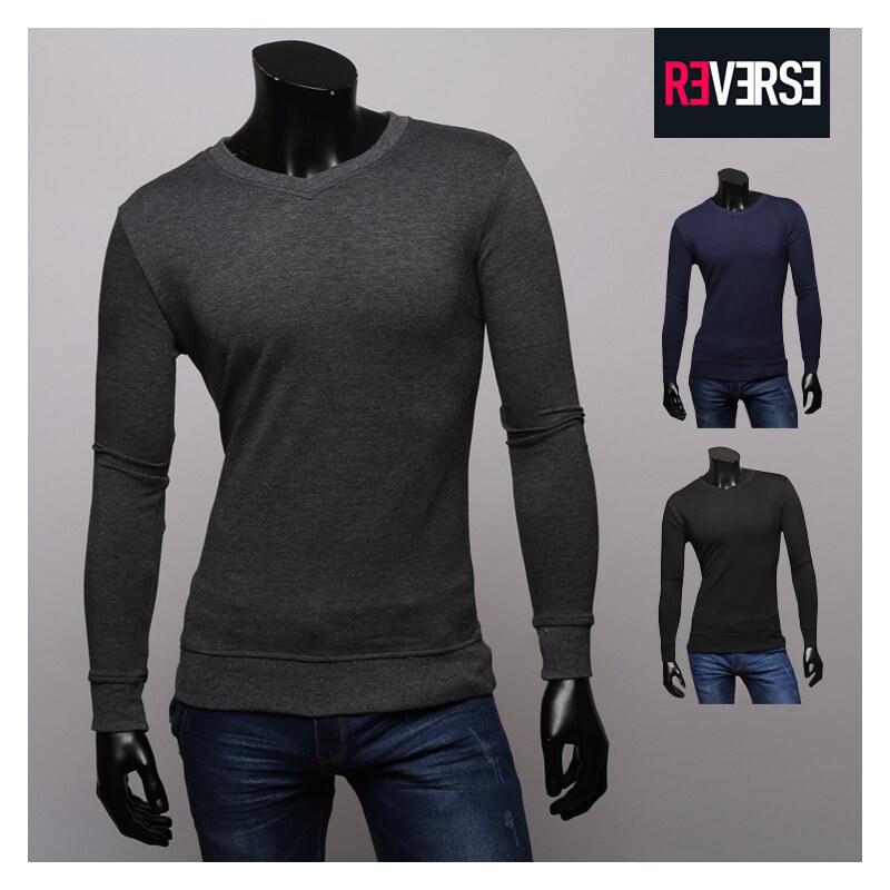 Re-Verse Unifarbenes Sweatshirt mit leichtem V-Ausschnitt - Schwarz - XL