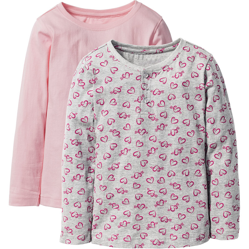 bpc bonprix collection Shirt mit Knopfleiste (2er-Pack) langarm in grau für Mädchen von bonprix