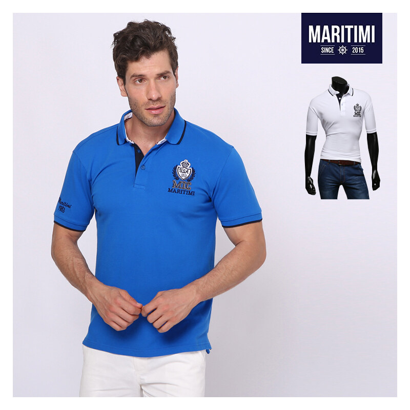 Maritimi Maritimes Poloshirt mit Stickereien - Blau - M