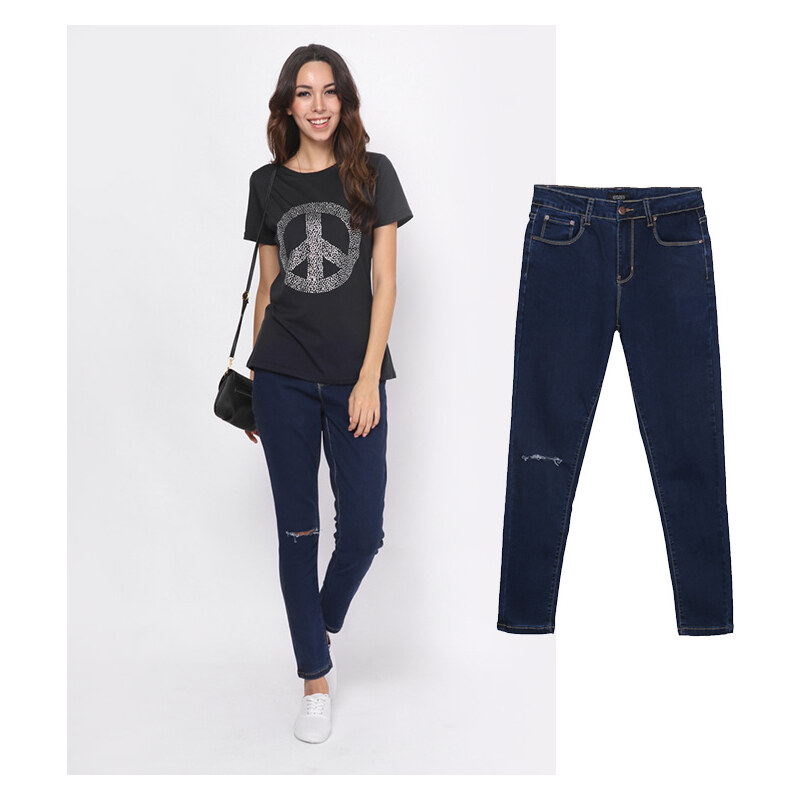 Lesara High Waist-Jeans mit Knie-Cut-Out - 36