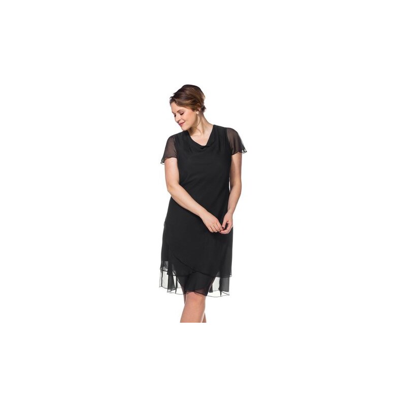 SHEEGO STYLE Damen Style Abendkleid mit Wasserfallkragen schwarz 40,42,44,46,48,50,52,54,56,58