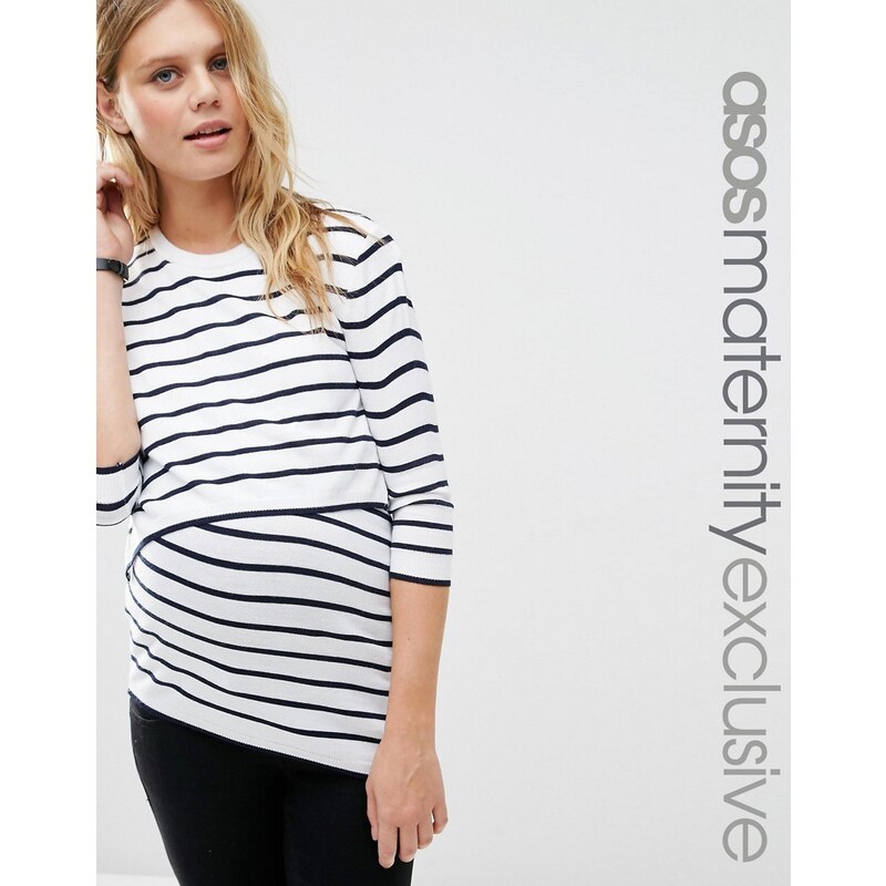 ASOS Maternity - NURSING - Asymmetrsicher gestreifter Pullover mit Cutouts - Mehrfarbig