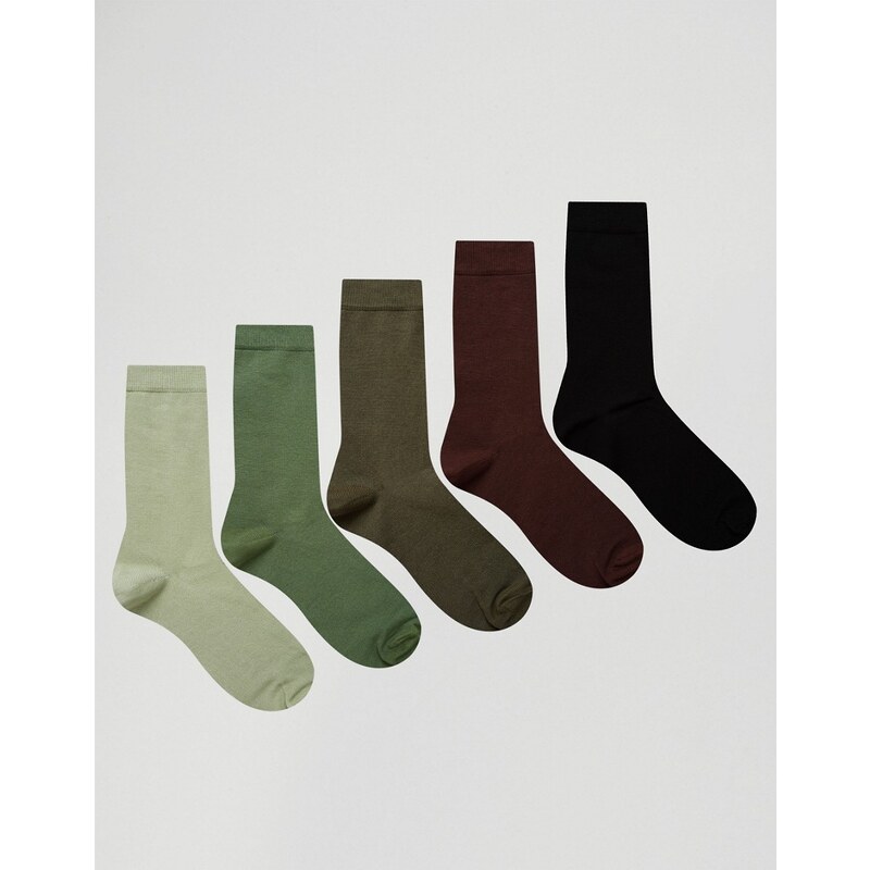 ASOS - Socken in Khaki, 5er-Set - Grün