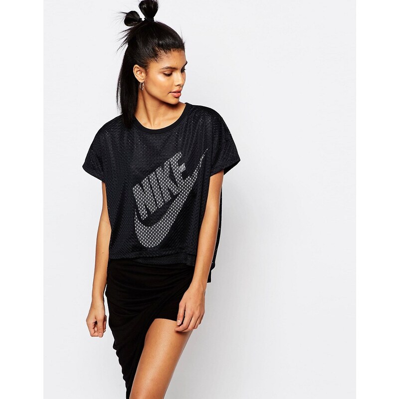 Nike Premium - Gerade geschnittenes T-Shirt mit Netz-Oberstoff - Schwarz