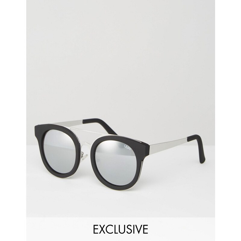 Quay Australia - Brooklyn - Exklusive Sonnenbrille mit verspiegelten Gläsern in Silber - Schwarz