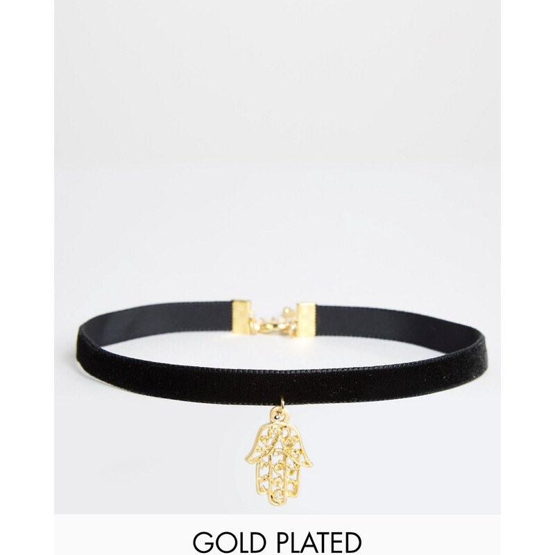 Rock N Rose - Kurze Halskette mit goldener Hand der Fatima - Schwarz