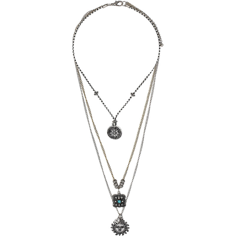 Topshop Dreireihige Halskette mit Ethno-Anhängern - Silber