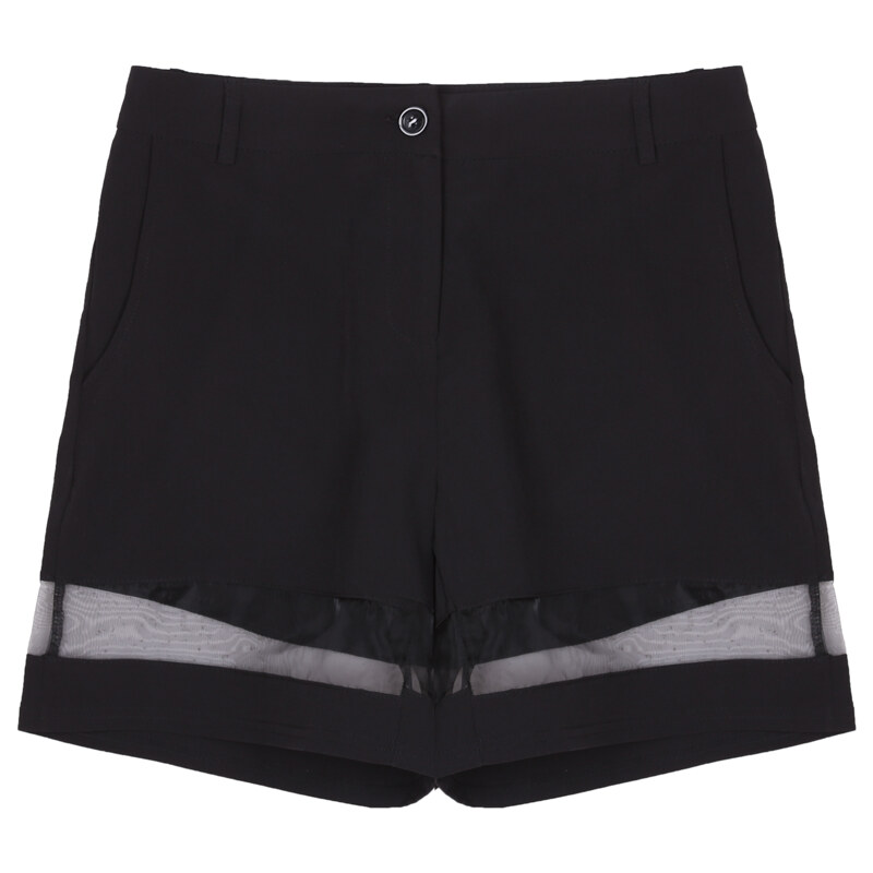 Lesara Chino-Shorts mit transparentem Einsatz - Schwarz - L