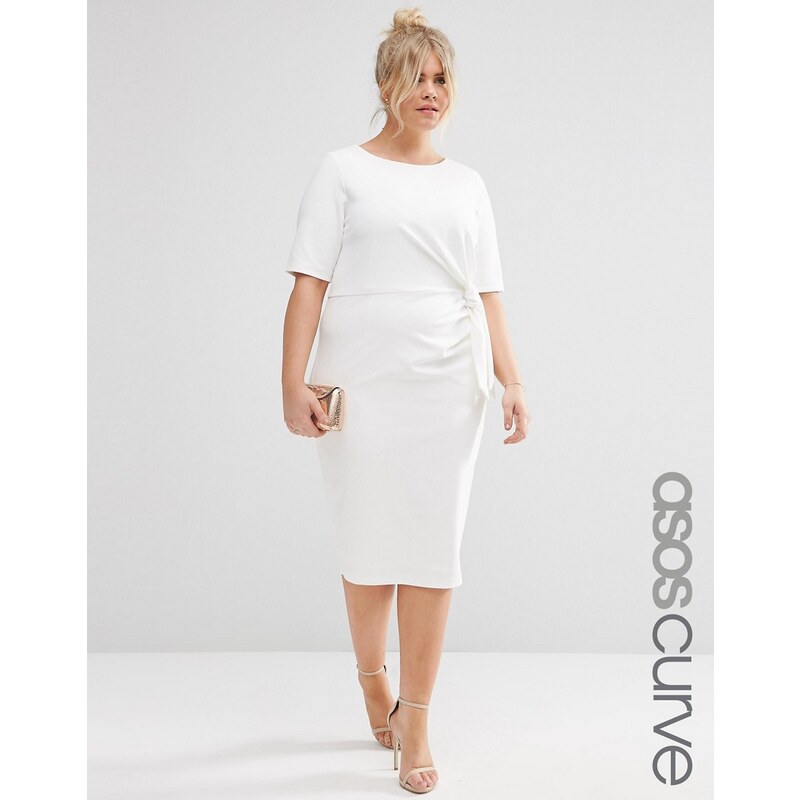 ASOS CURVE - Wiggle-Kleid mit Knoten - Weiß