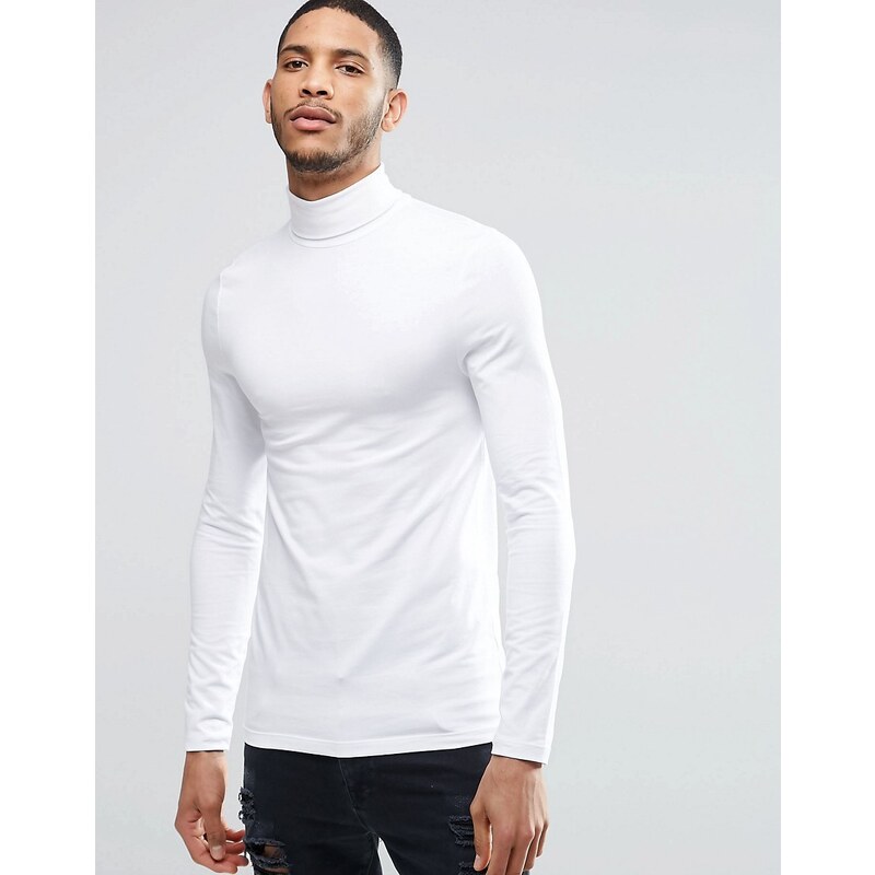 ASOS - Langärmeliges Shirt mit extremer Muskelform und Rollkragen in Weiß - Weiß