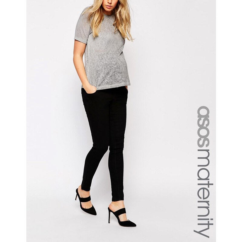 ASOS Maternity - Ridley - Enge Jeans in Reinschwarz mit Bund über dem Bauch - Schwarz