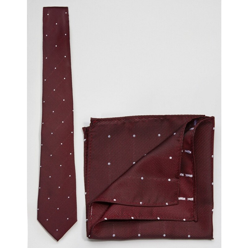 ASOS - Krawatte und Einstecktuch mit Punktmuster im Set - Rot