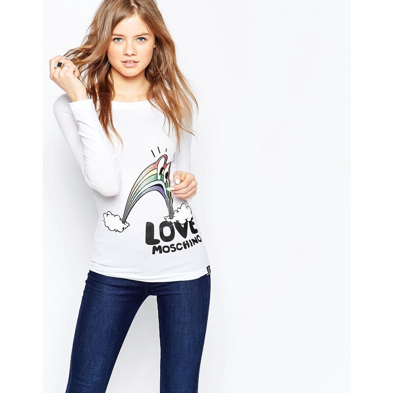 Love Moschino - Rainbow - Langärmliges Shirt - Weiß