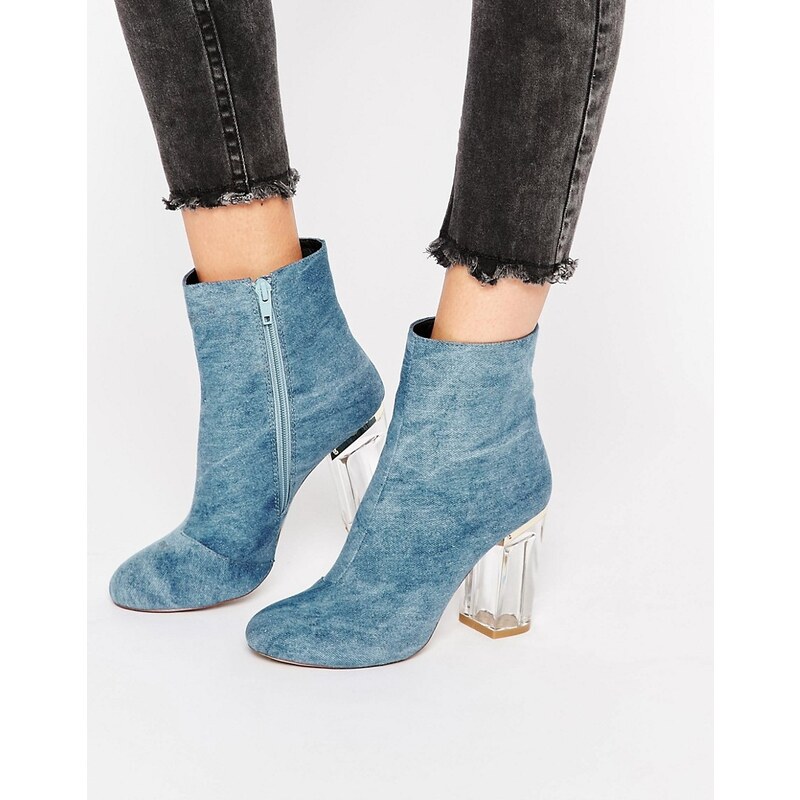 Public Desire - Cheryl - Blaue Ankle-Boots mit transparentem Absatz - Blau