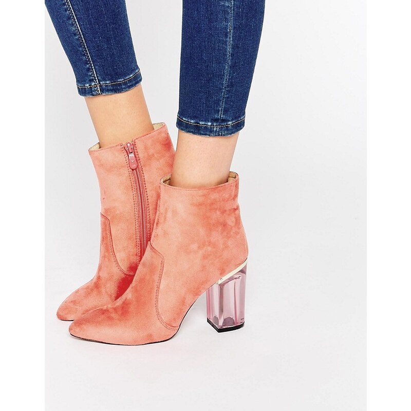 Public Desire - Cate - Rosafarbene Ankle-Boots mit transparentem Absatz - Rosa