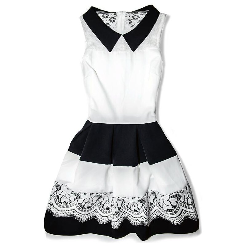 Kleid mit Kragen weiß/schwarz 0752